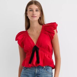 LOFT Womens Velvet Bow Front V Neck Peplum Flutter Blouse Top Shirt Petite Small
